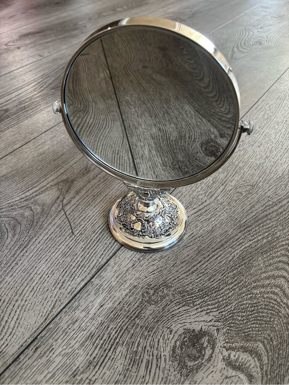 Silver plated Desktop Vanity Mirror - Elegant Filigree Design